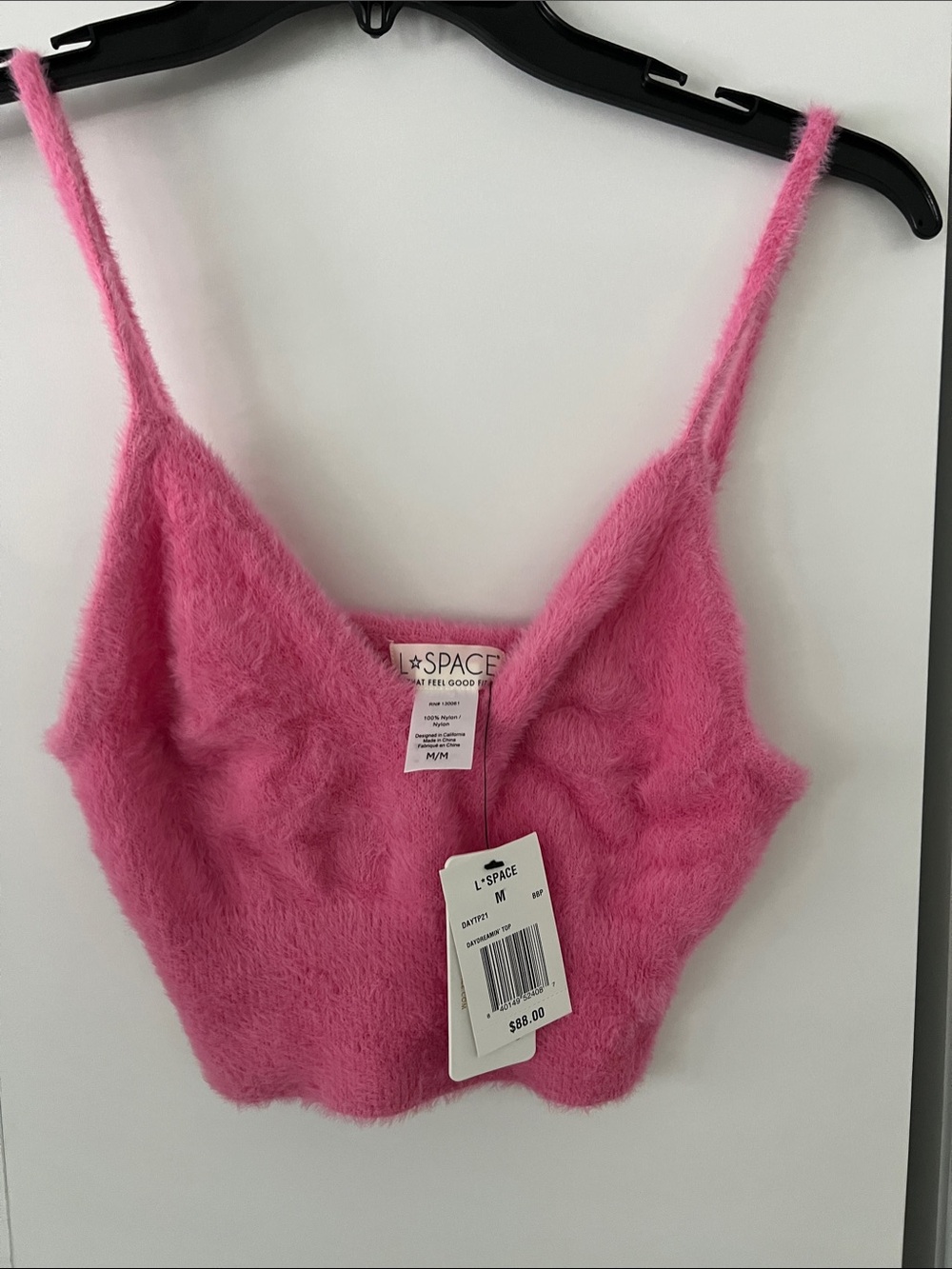 l*space Hot Pink Fuzzy Crop Cami